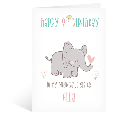 Cute Elephant Happy Birthday 1st, 2nd, 3rd Birthday Baby Girl Card