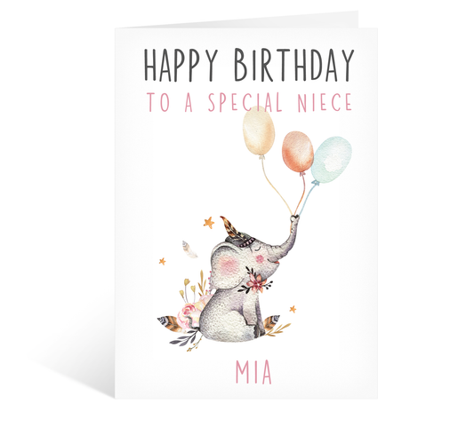 Cute Happy Birthday to a Special Niece Baby Girl Elephant Card