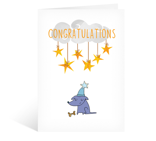 Congratulations Celebration Dog Card Cute Stars Bone