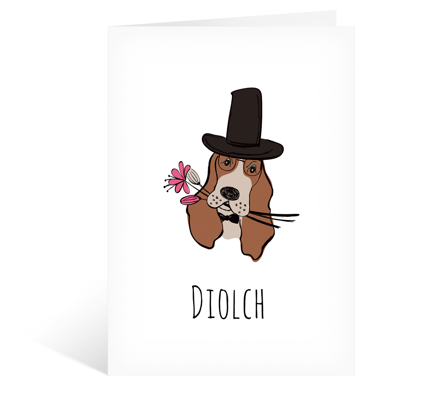 Thank You Card with Basset Hound, Carden Diolch, Welsh Card