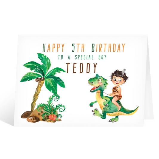 Personalised Dinosaur Happy 5th Birthday Boy Card