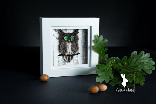 Woolly Owl Frame, Handmade Owl, Home Decor, Box Frame