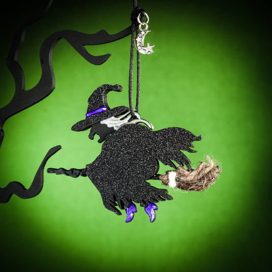 Wicked Witch Hanging Wooden Decoration with Purple Trim