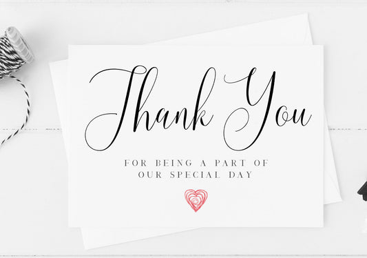 Thank You For Being A Part Of Our Special Day Wedding Card