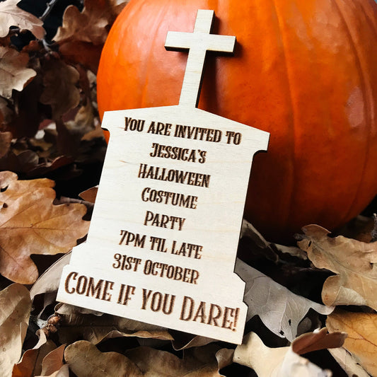 Personalised Halloween Tombstone Cross Save The Date Magnet Invitation