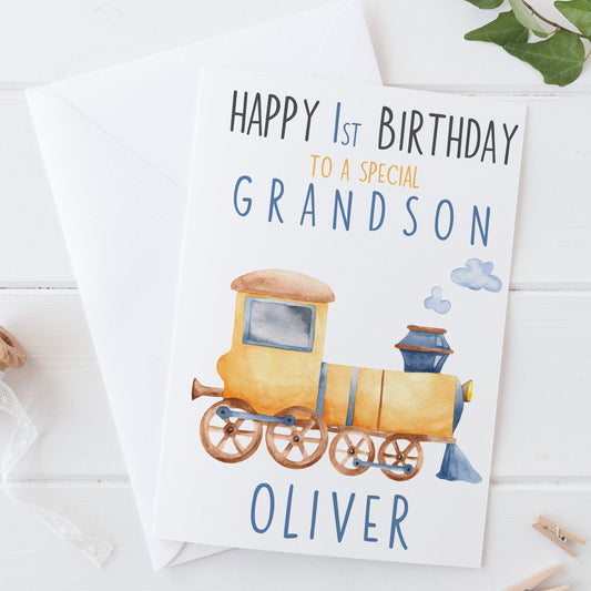 Train Happy 1st First Birthday Grandson Boy Boy Card