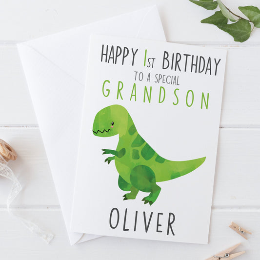 T-Rex Dino Happy 1st First Birthday Baby Boy Card