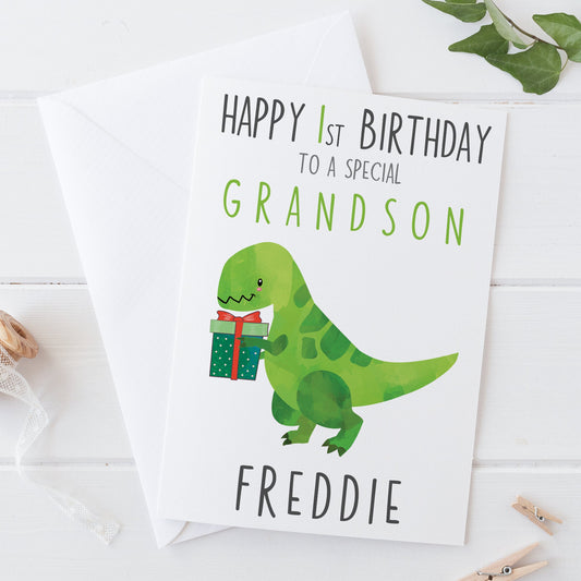 T-Rex Dino Happy 1st First Birthday Baby Boy Card
