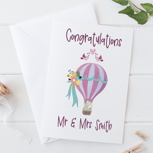 Personalised Hot Air Balloon Couple Congratulations Wedding Card