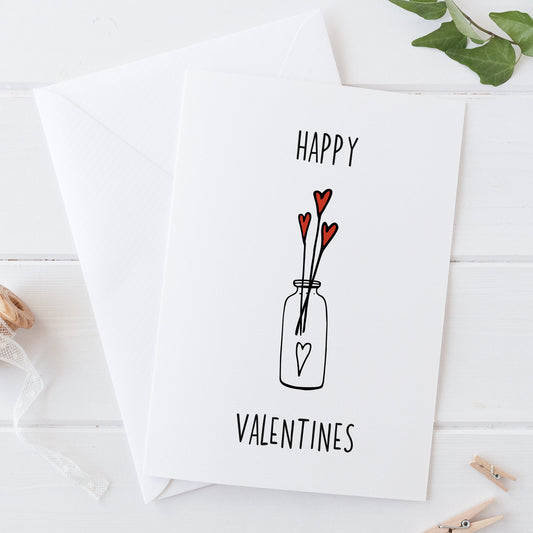 Happy Valentines Hearts in a Jar Valentines Day or Anniversary Card