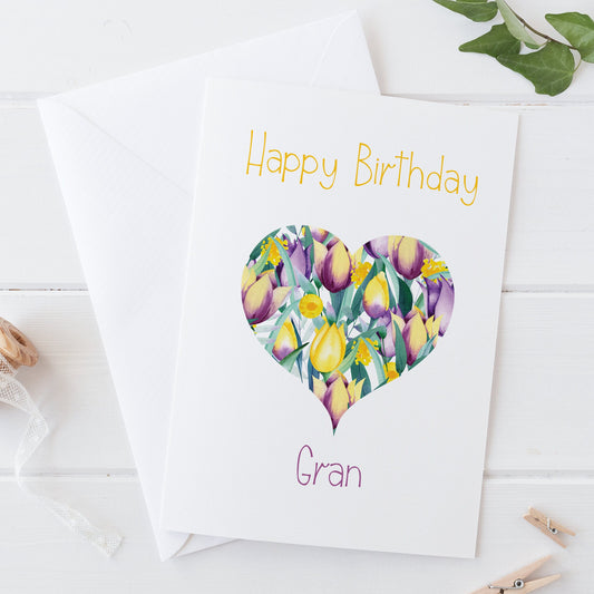 Happy Birthday Flower Tulips Heart Card