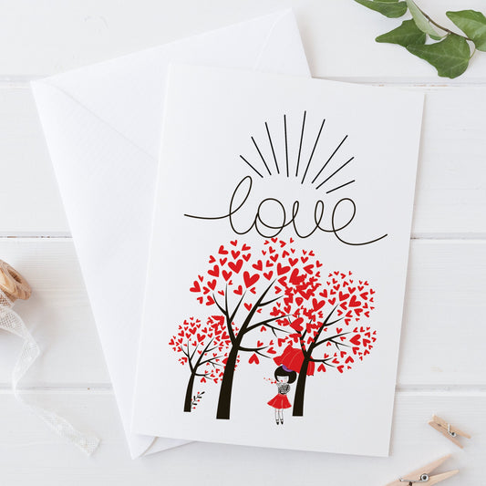 Love Hearts Red Trees Hearts Valentines Day Anniversary Card