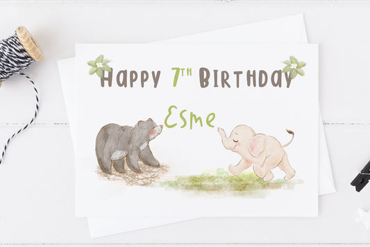 Personalised Jungle Safari Animals Happy Birthday Card for Boy or Girl