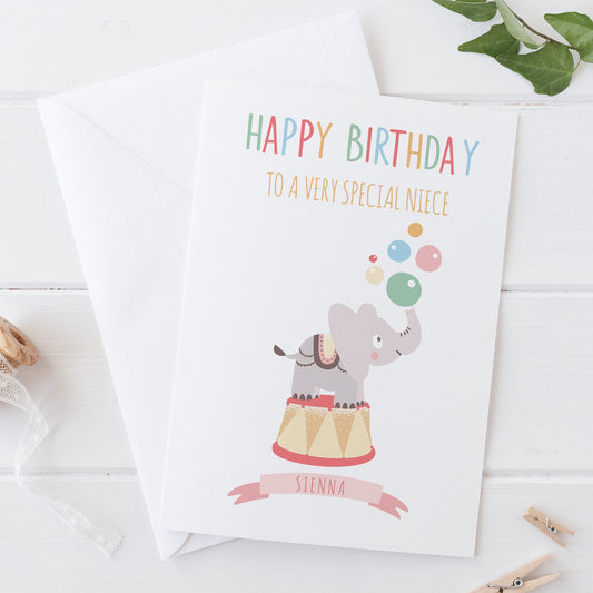 Happy Birthday to a Special Niece Circus Elephant Birthday Girl Card