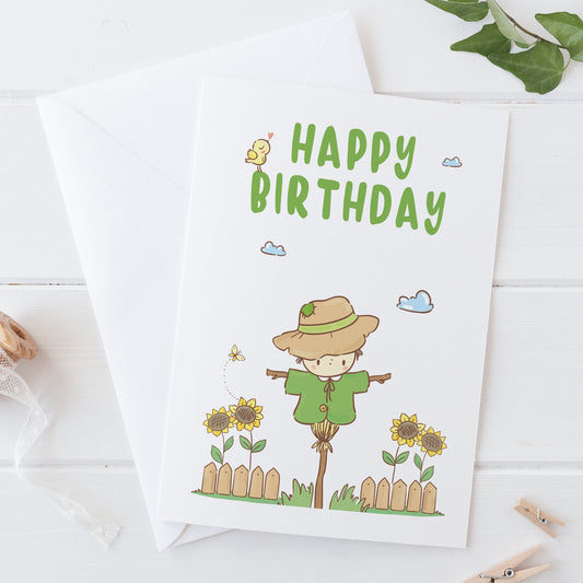 Personalised Cute Farm Scarecrow Birthday Card for Boy or Girl