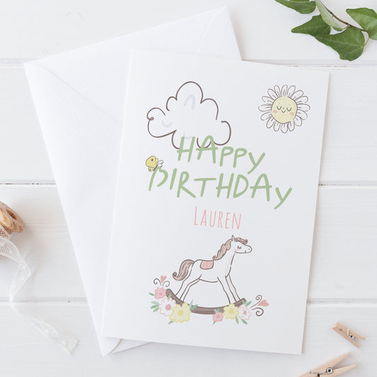 Happy Birthday Rocking Horse Baby Girl Card