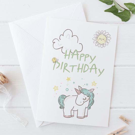 Unicorn Happy Birthday Card Baby Girl