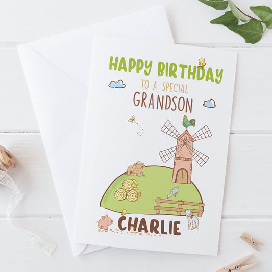 Personalised Cute Farm Animals Happy Birthday for Girl or Boy Card