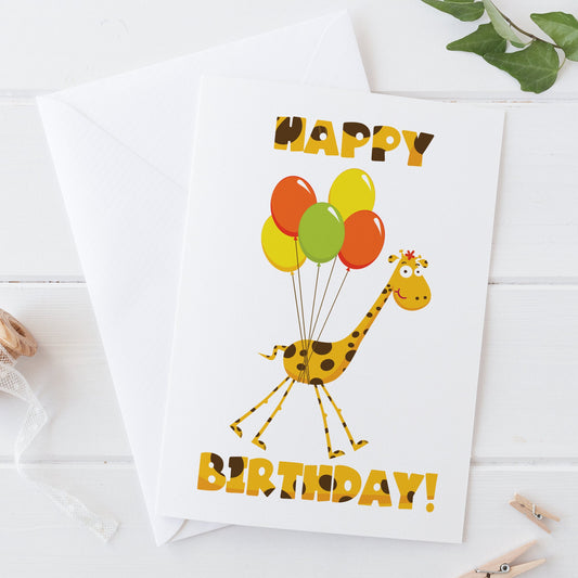 Happy Birthday Giraffe and Balloon Card for Boy or Girl