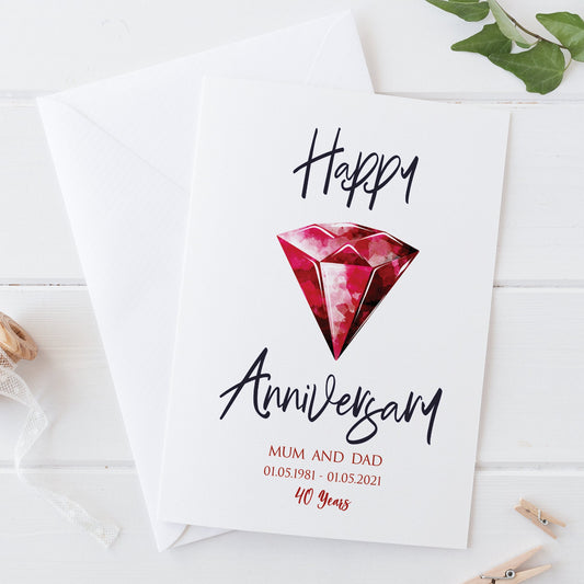 Personalised Ruby 40th Wedding Anniversary Card Mum and Dad