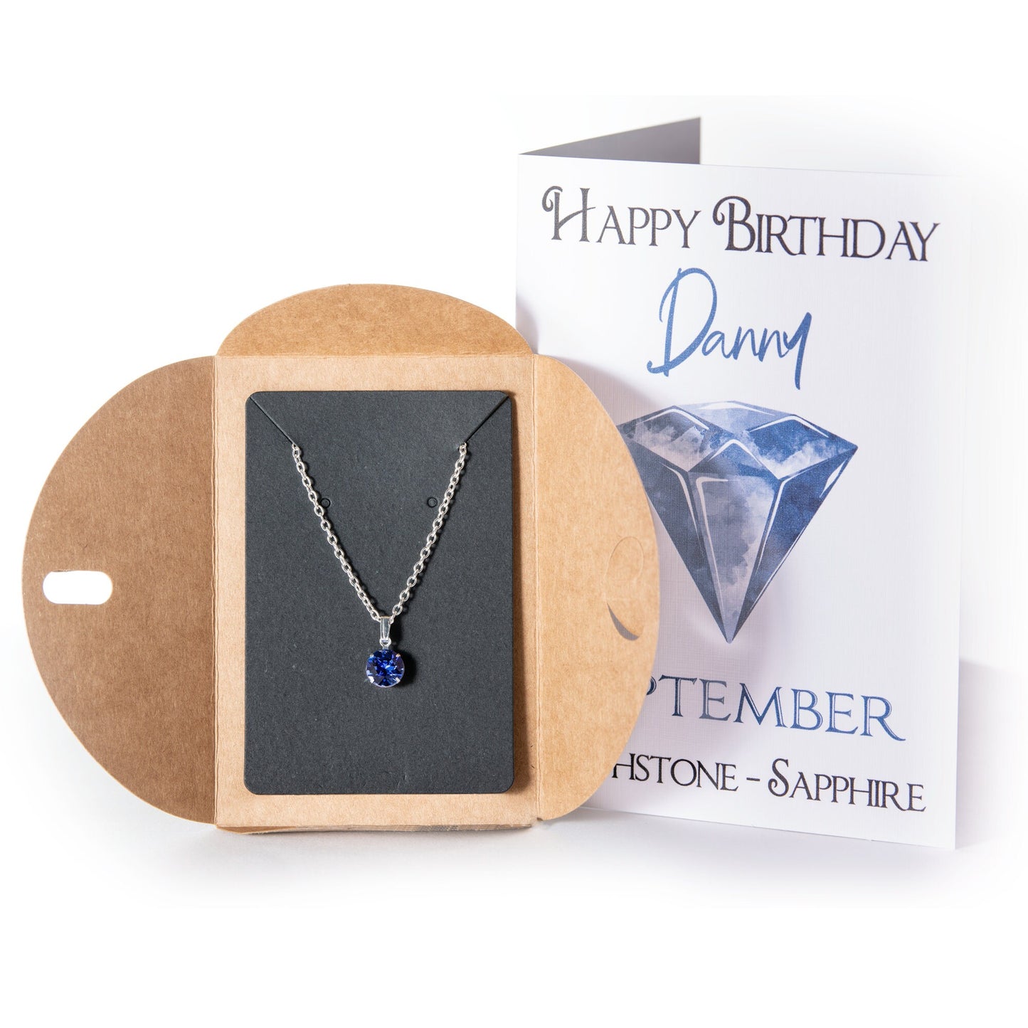 September Sapphire Birthstone Necklace Swarovski Crystal Silver Plated Necklace Jewellery with Personalised Card