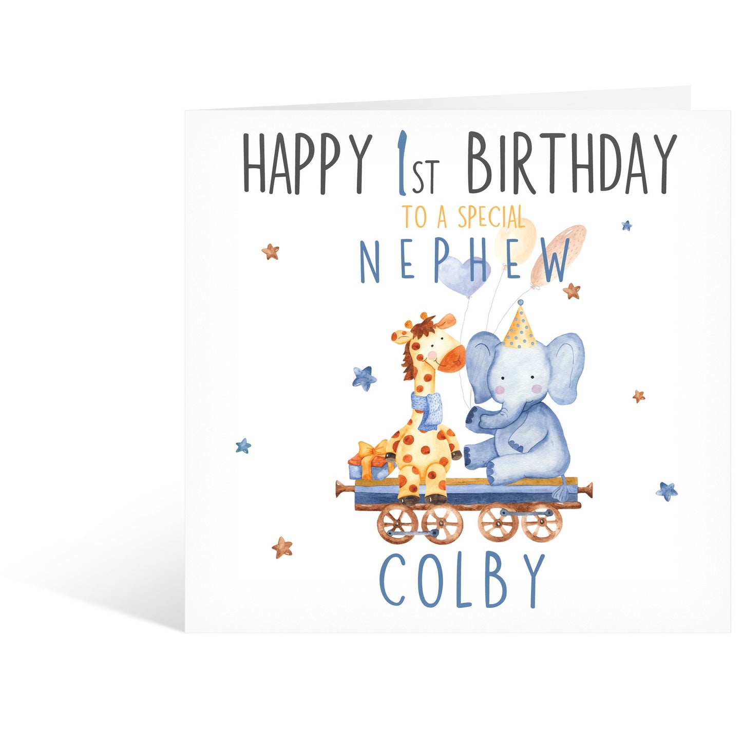 Personalised Cute Safari Happy 1st First Birthday Nephew Greeting Card