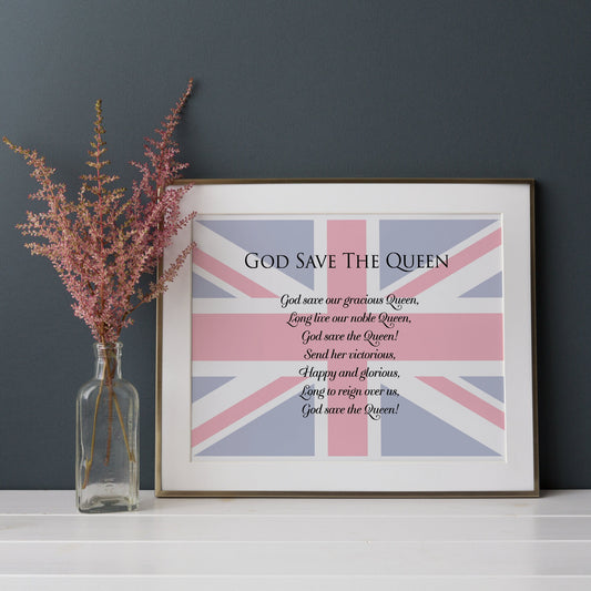 British National Anthem God Save The Queen Union Jack Print