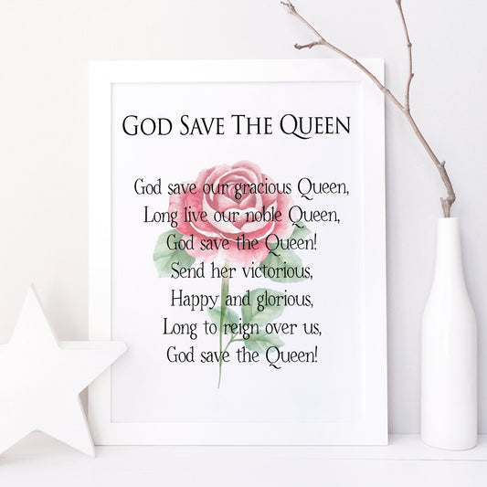 English Rose National Anthem God Save The Queen Print