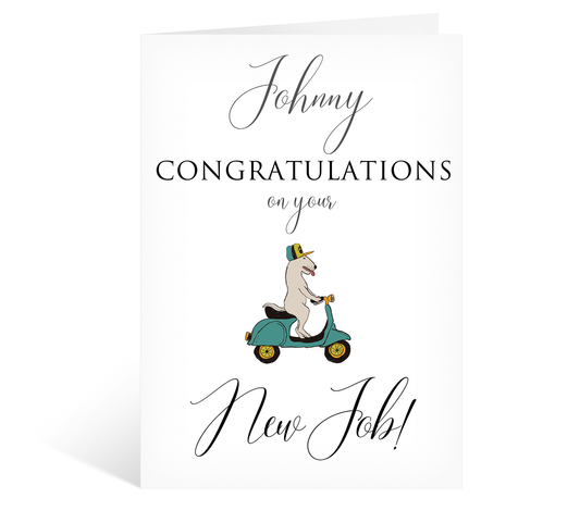 Congratulations on you New Job Bulldog Scooter Celebration Card