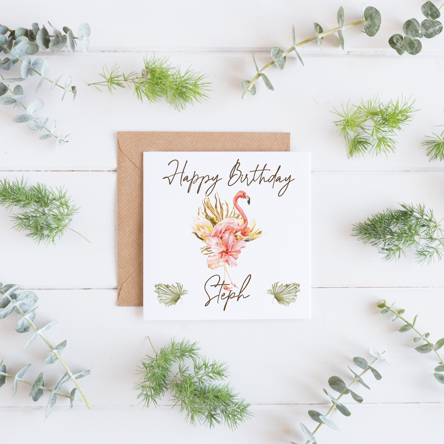 Personalised Happy Birthday Flamingo Greeting Card