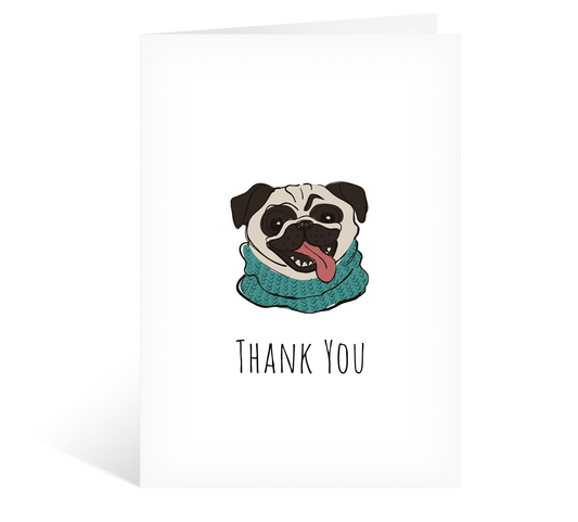 Diolch Cute Pug Dog Card, Thank You Card with Pug Welsh Card