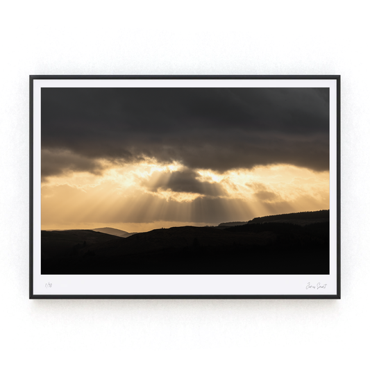 Etherial Sun-Ray Sunset Print in black frame James smart photography