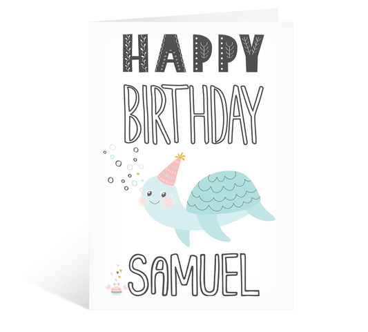 Cute Turtle Birthday Card for Boy or Girl